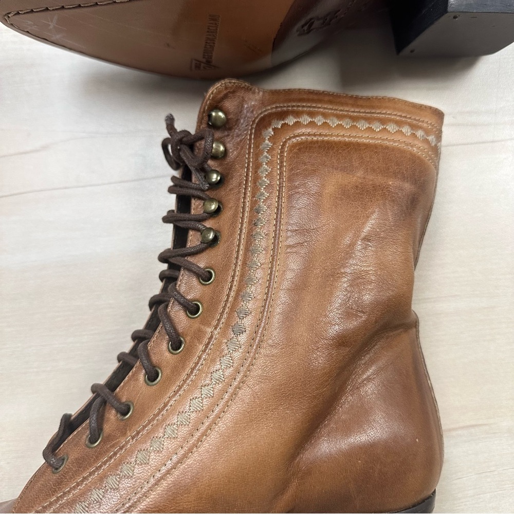 Women’s Vintagr Brown Leather Lace-Up Western Boots - Picture 12 of 13